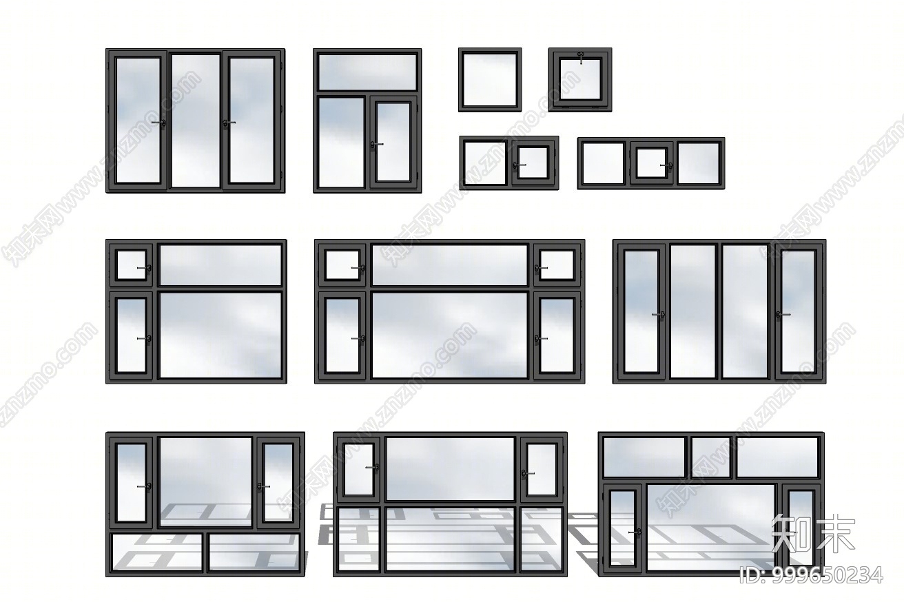 现代平开窗SU模型下载【ID:999650234】