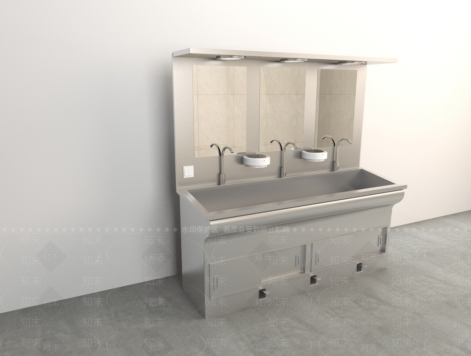 现代医疗不锈钢洗手台盆3D模型下载【ID:299667379】
