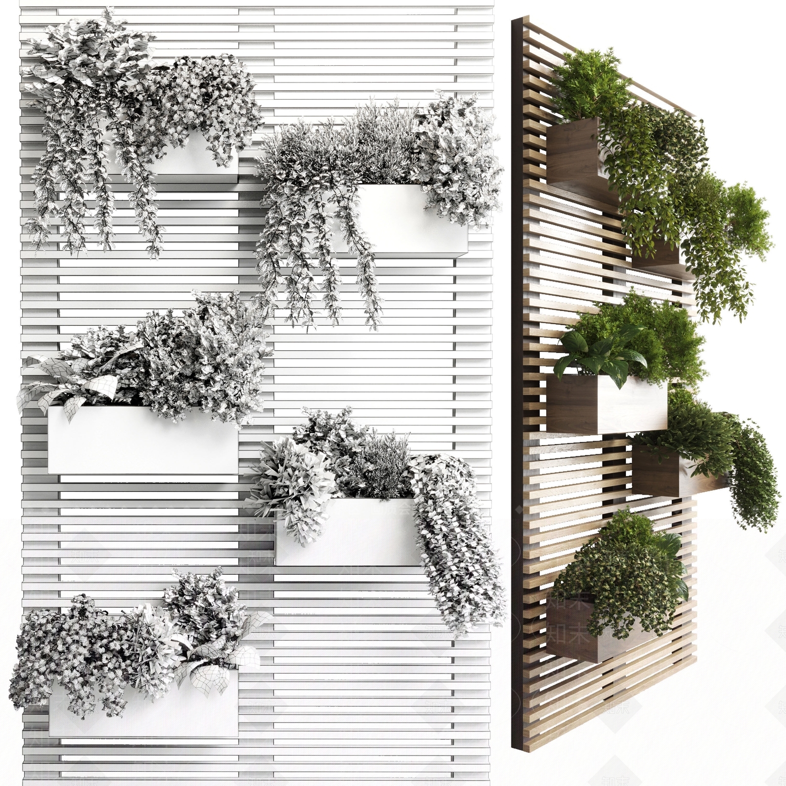 现代绿植墙3D模型下载【ID:499692219】