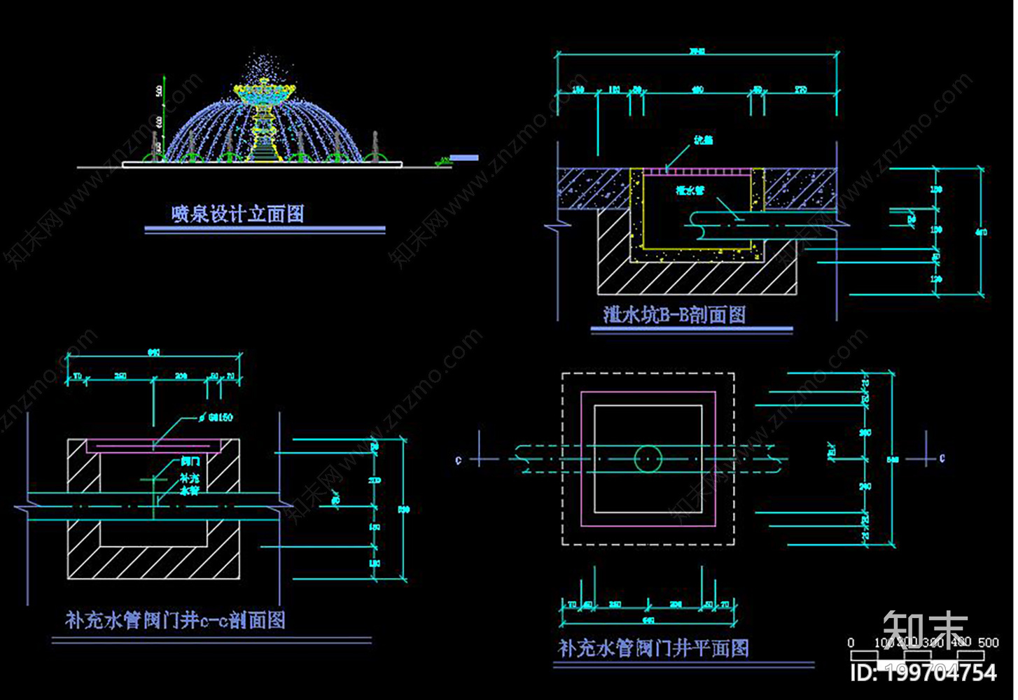 圆形喷泉水池施工图下载【ID:199704754】