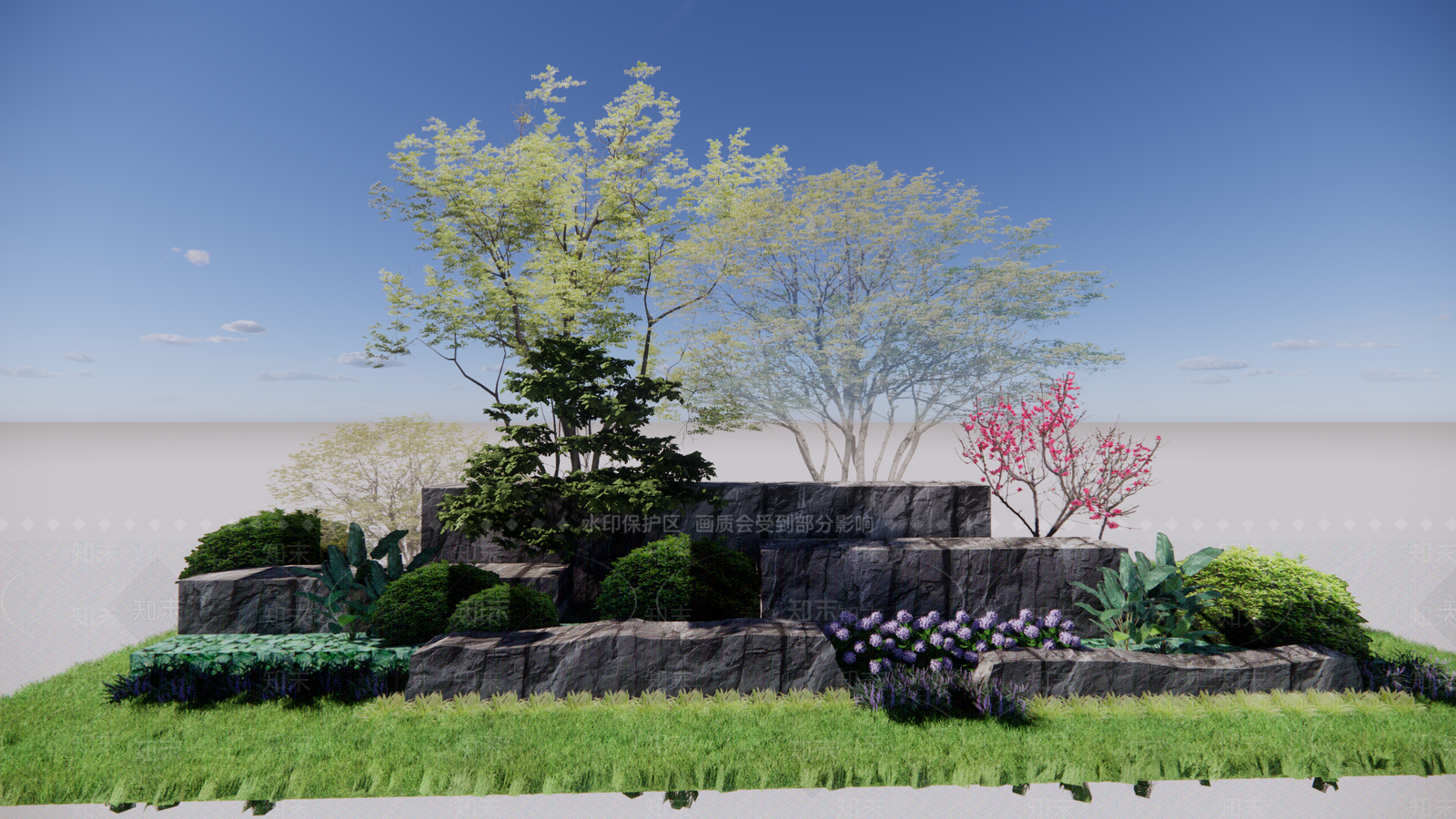 现代石头景墙SU模型下载【ID:399710333】