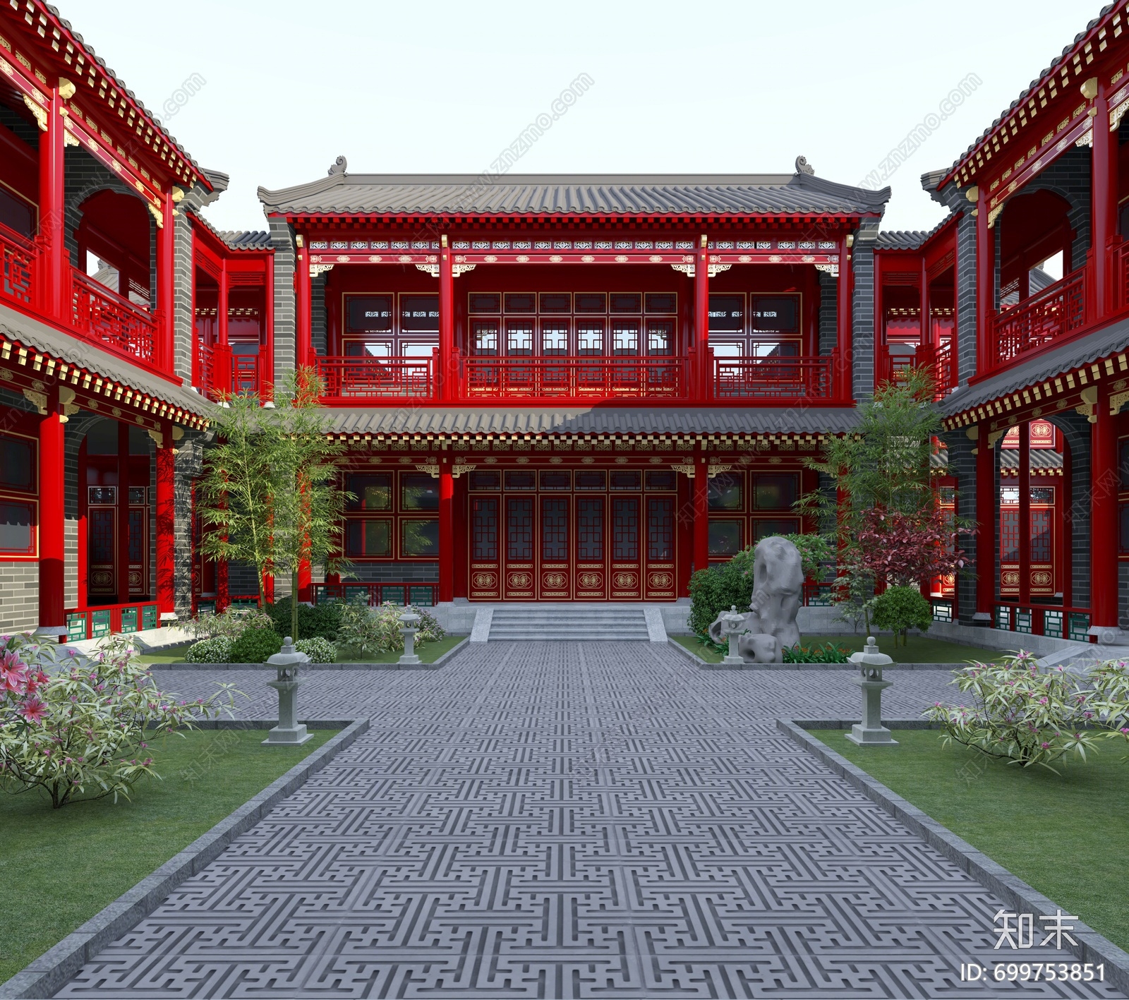 中式四合院3D模型下载【ID:699753851】