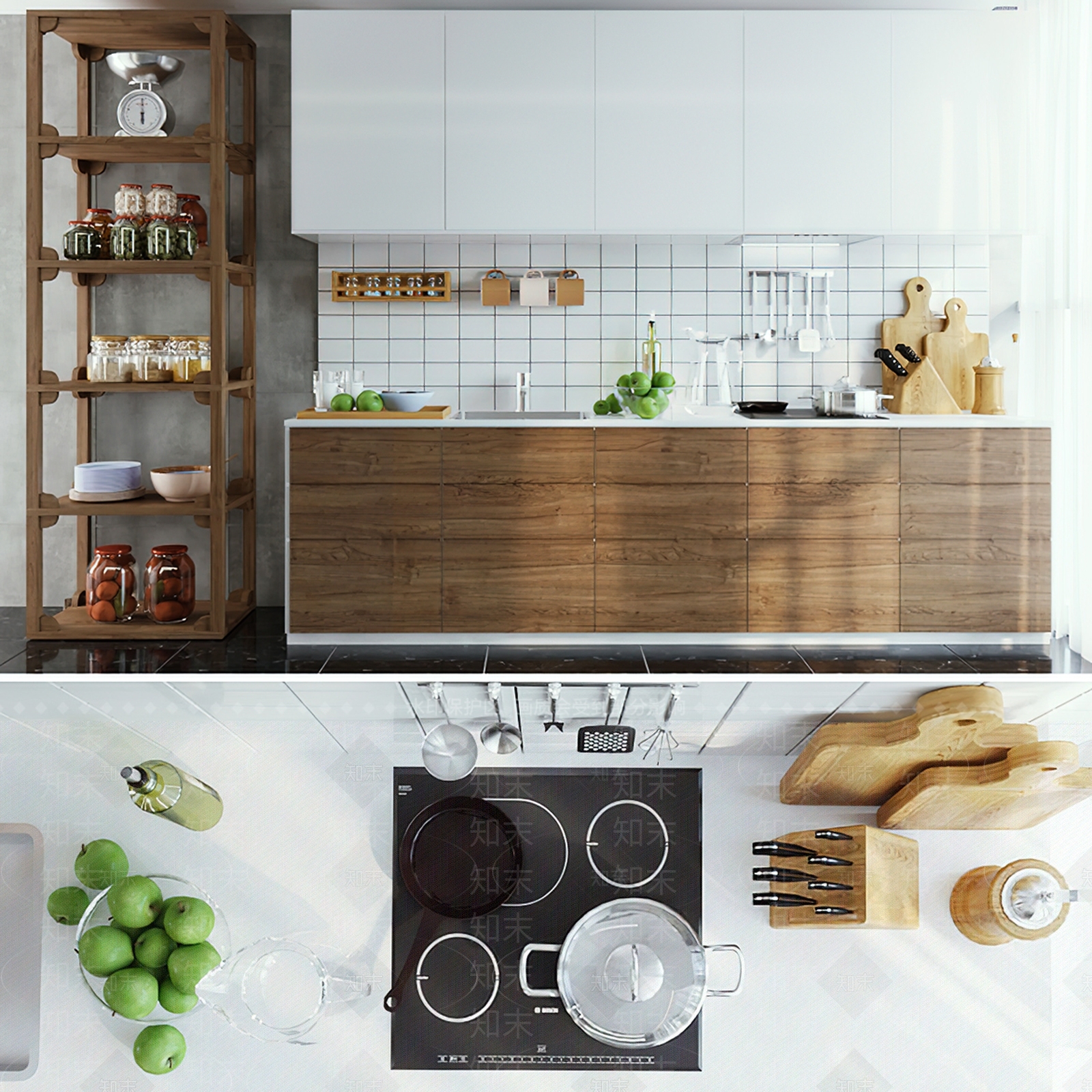 北欧厨房用品组合3D模型下载【ID:899753344】