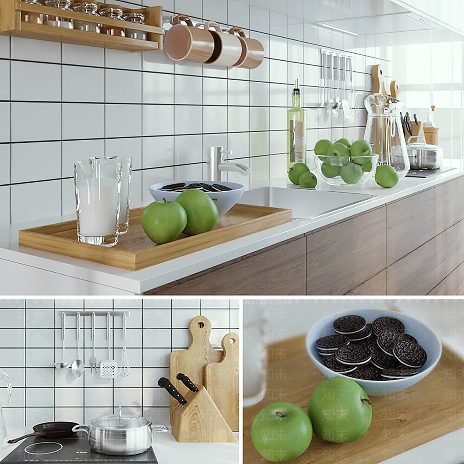 北欧厨房用品组合3D模型下载【ID:899753344】