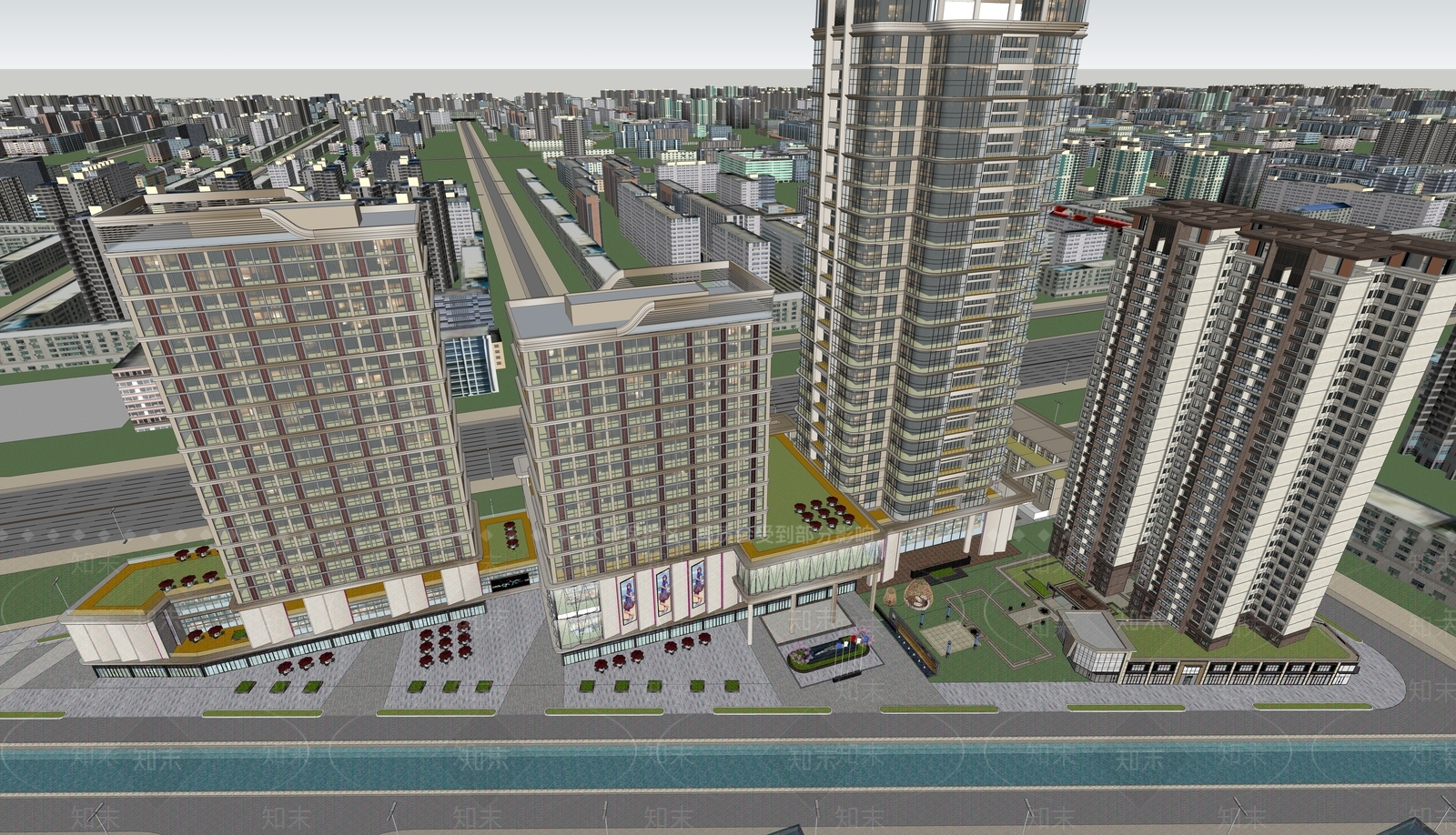 现代高层住宅SU模型下载【ID:299797780】