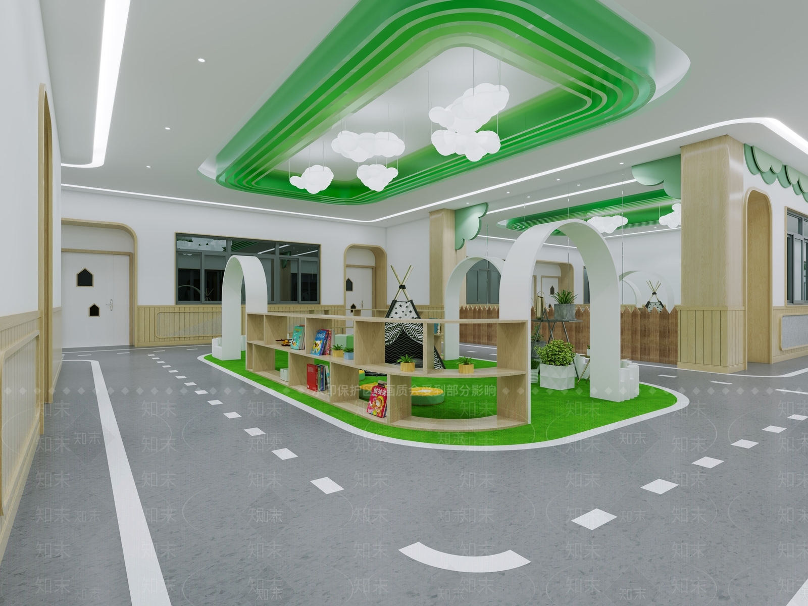 现代幼儿园走廊3D模型下载【ID:399809935】