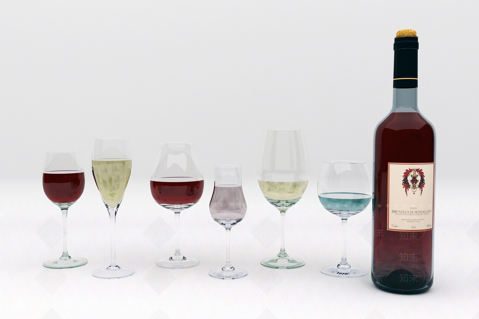 现代红酒瓶酒杯组合3D模型下载【ID:699830789】