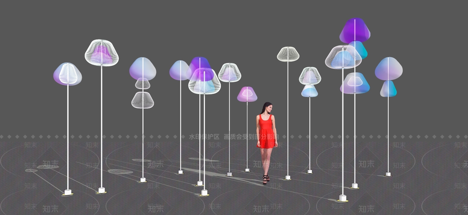 现代商业街网红水母景观灯SU模型下载【ID:399834677】