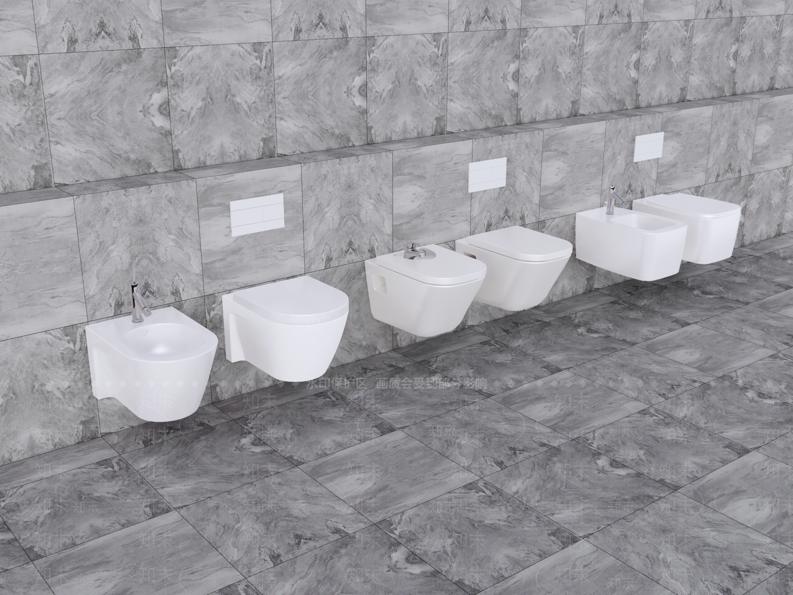 现代壁挂马桶组合SU模型下载【ID:799837154】