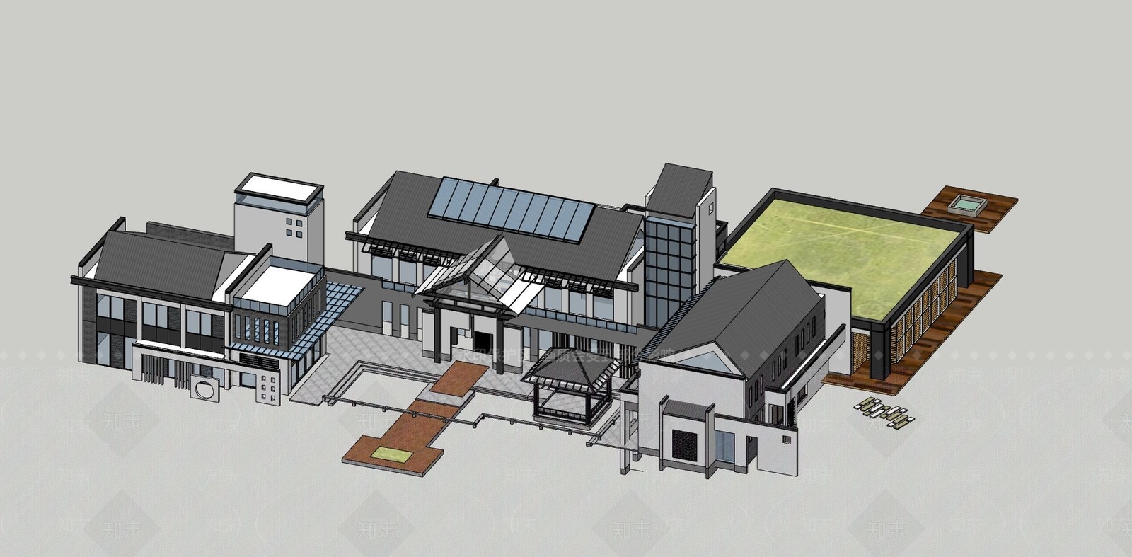 新中式游客接待中心SU模型下载【ID:499858034】