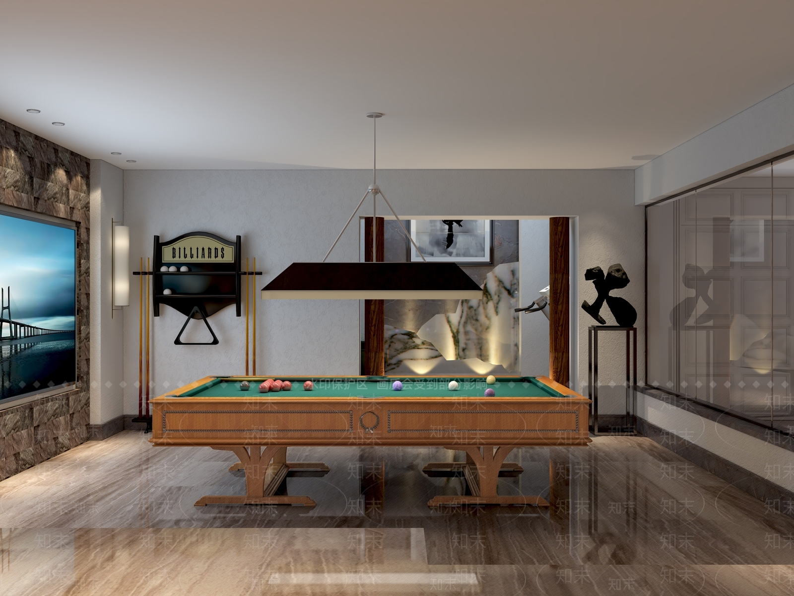 简欧桌球室3D模型下载【ID:999862930】