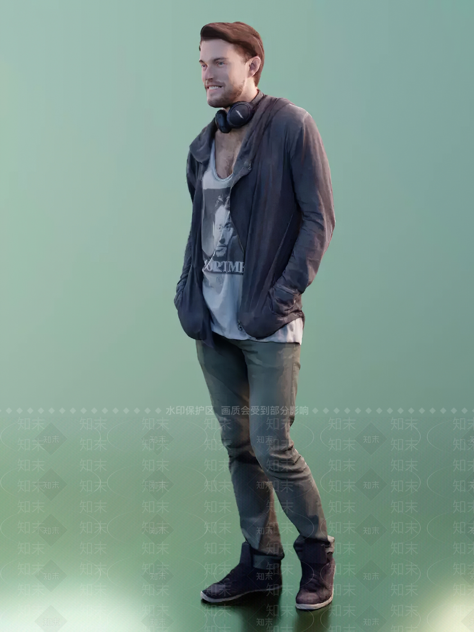美式站立带耳麦穿卫衣的男人3D模型下载【ID:699862433】
