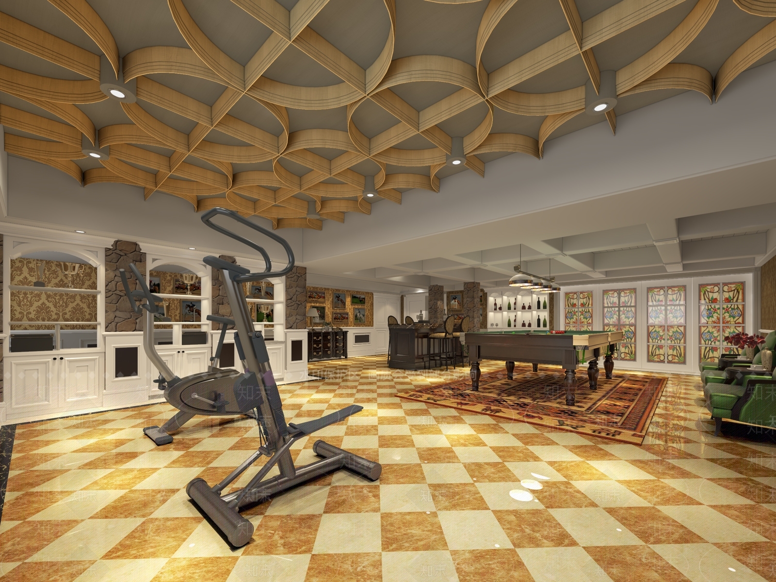 简欧桌球室3D模型下载【ID:999862968】