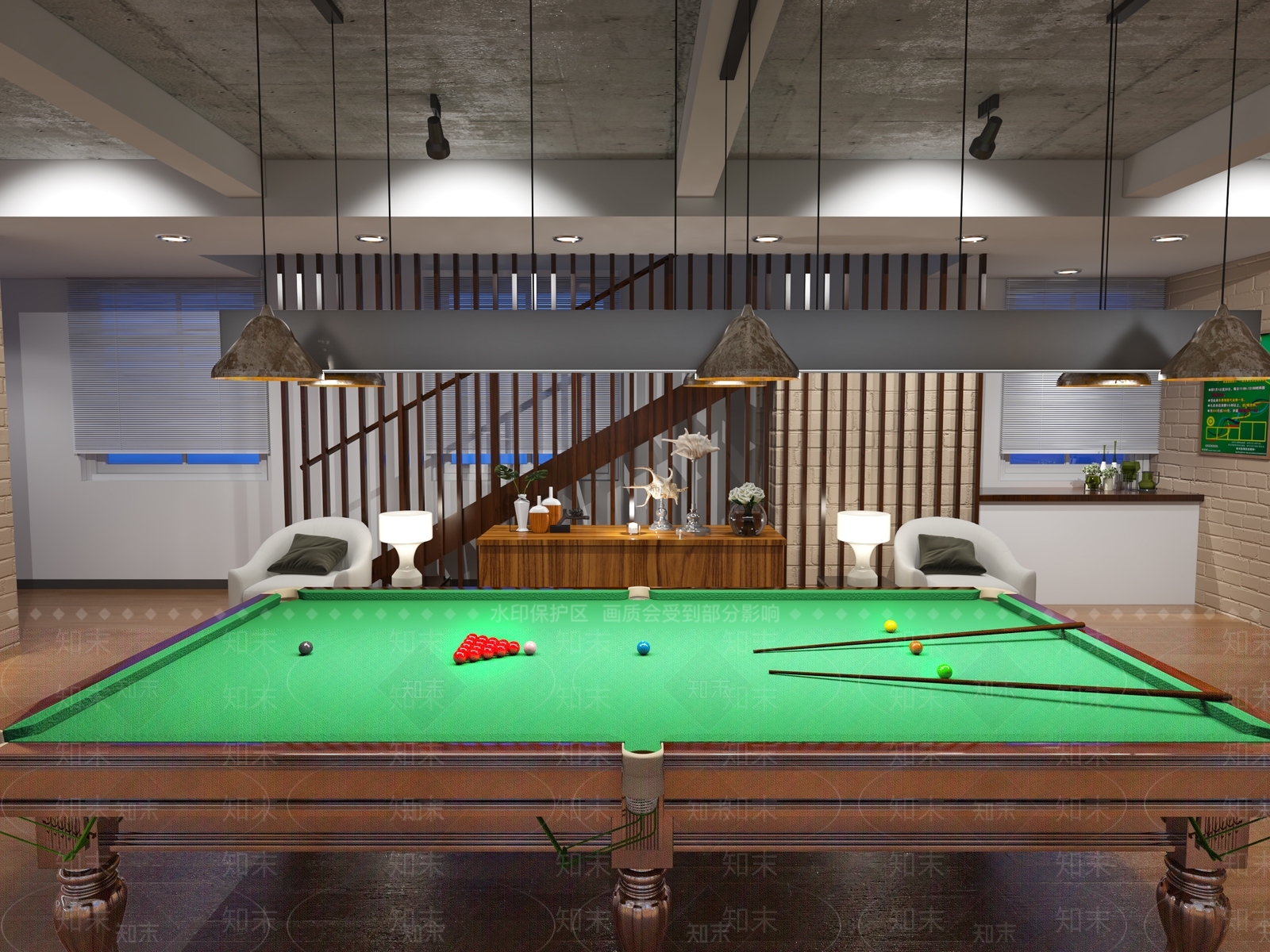 简欧桌球室3D模型下载【ID:999863908】