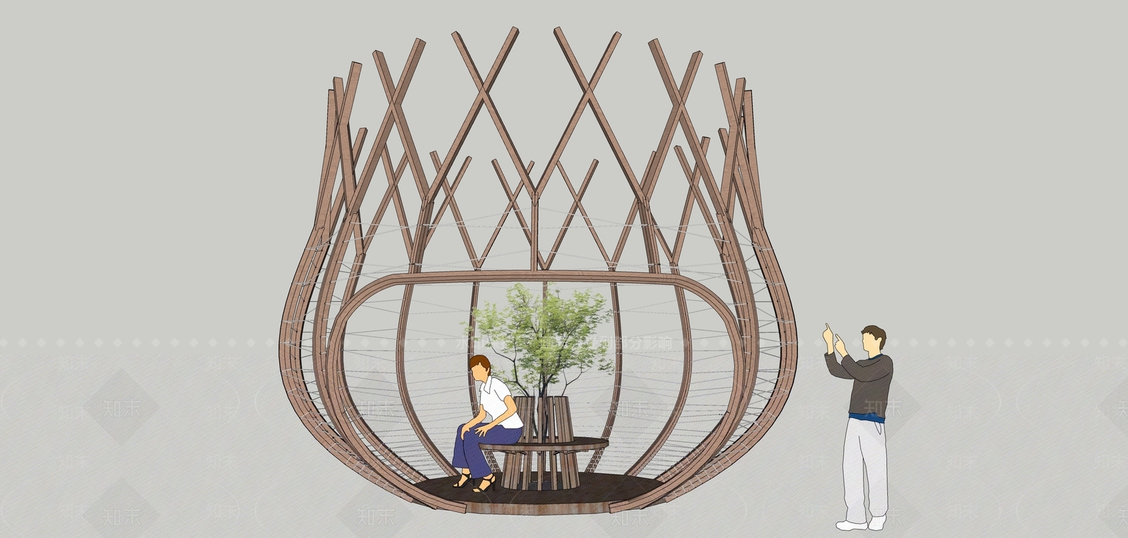 现代鸟笼景观座椅SU模型下载【ID:799883708】