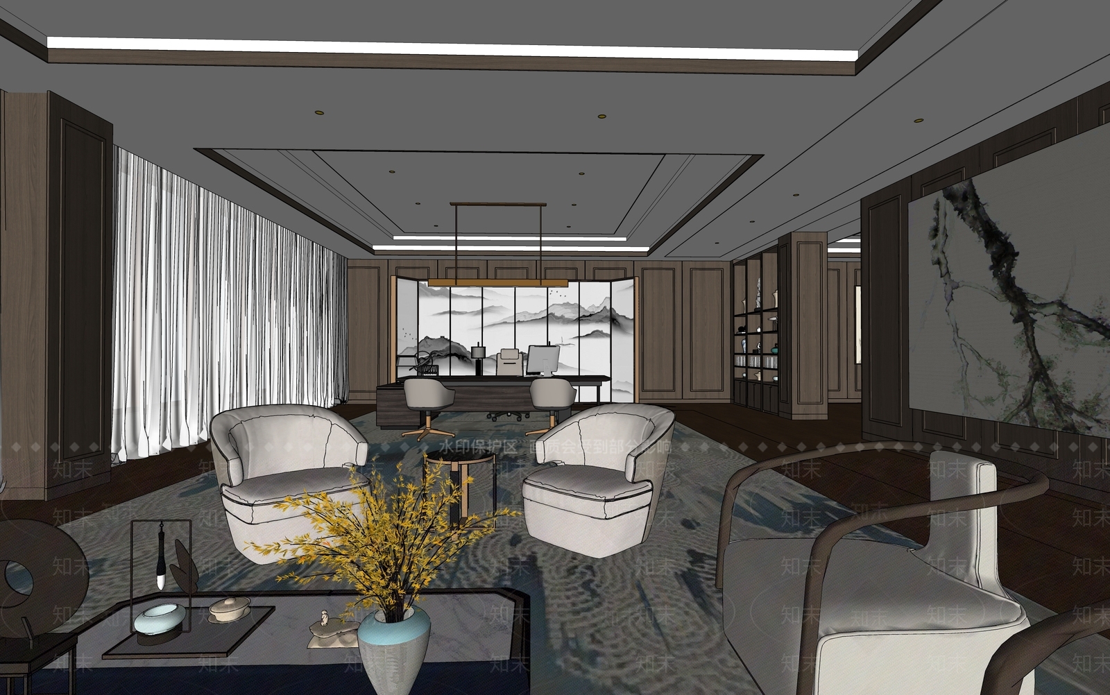 新中式接待室SU模型下载【ID:399887683】