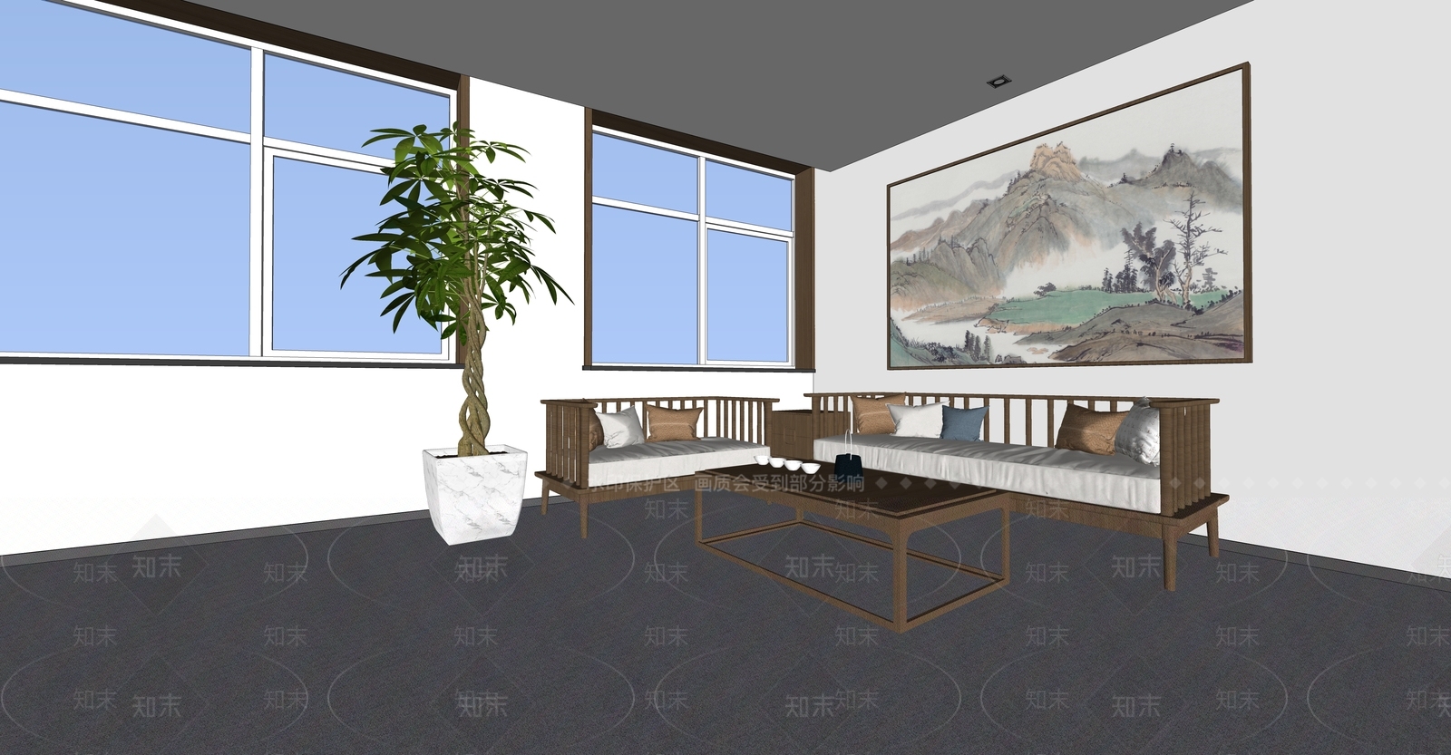新中式公司休息区SU模型下载【ID:1100122320】