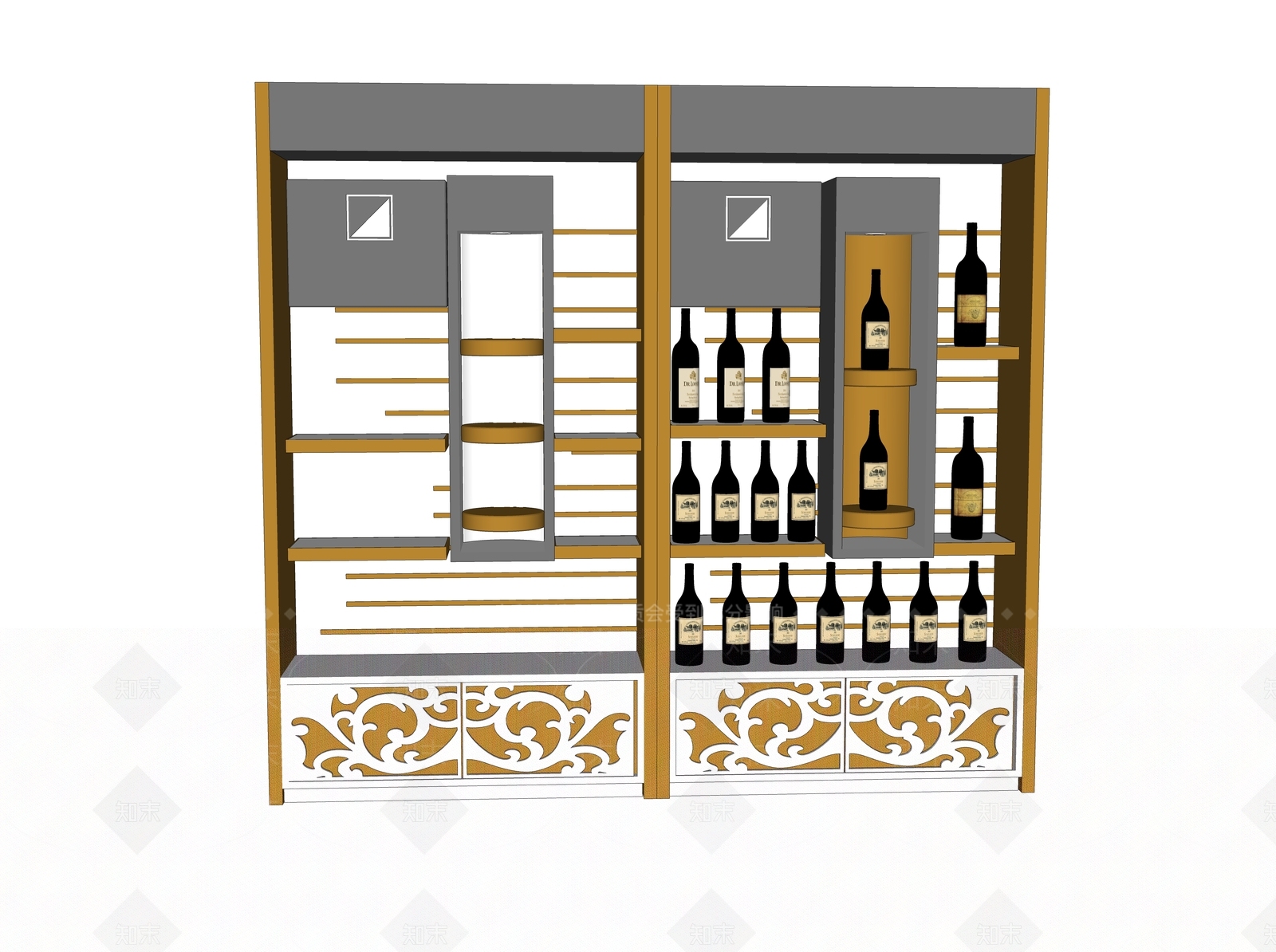 现代酒柜展架SU模型下载【ID:799941169】
