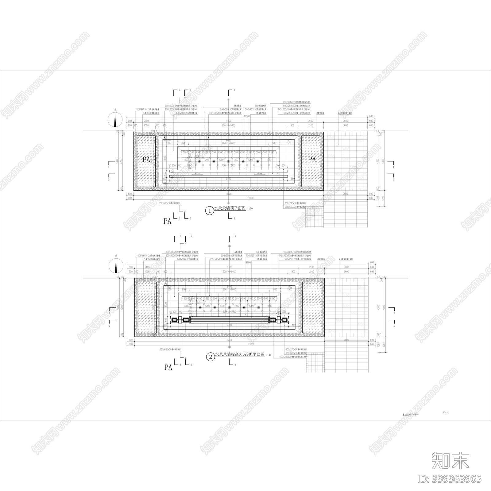 新中式水景景墙cad施工图下载【ID:399963965】