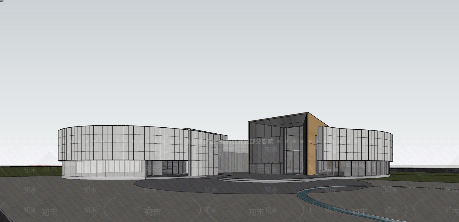 现代图书馆建筑SU模型下载【ID:499991835】