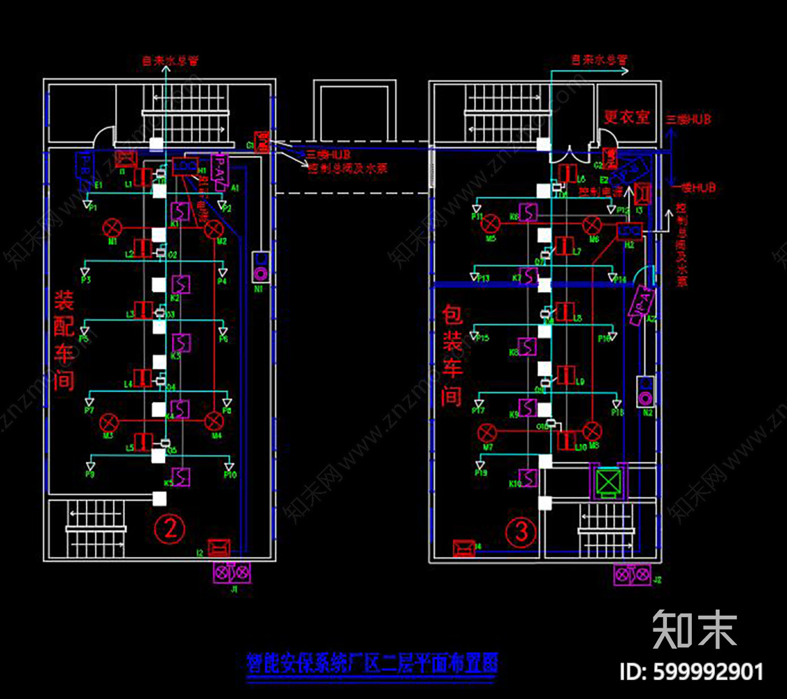 厂区智能监控安保平面图施工图下载【ID:599992901】