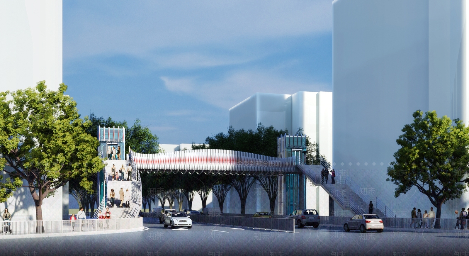 现代人行过街天桥SU模型下载【ID:1100062611】