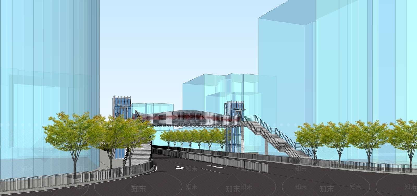 现代人行过街天桥SU模型下载【ID:1100062611】
