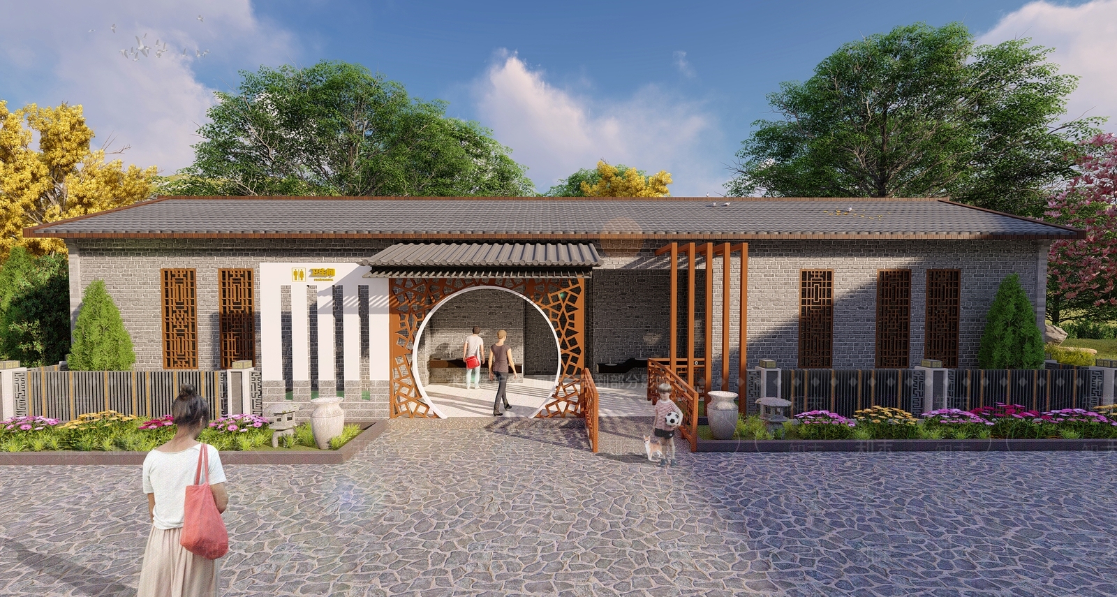 新中式游客中心SU模型下载【ID:1100050805】