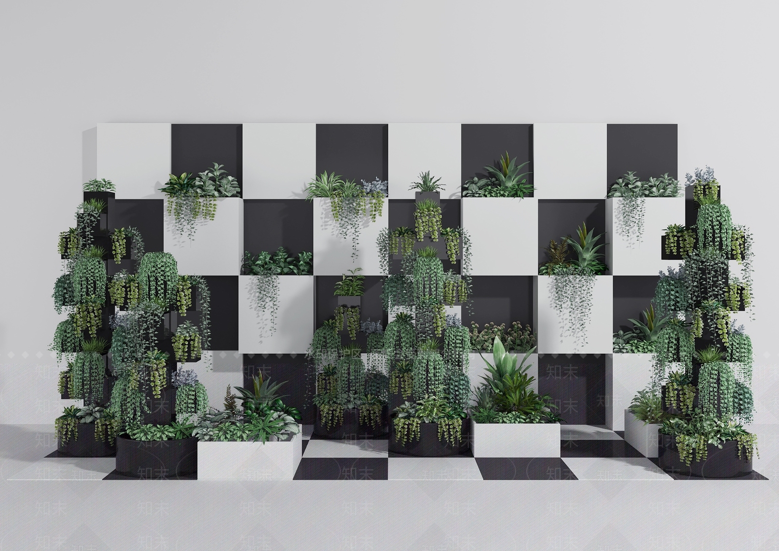 现代绿植墙3D模型下载【ID:1100066339】