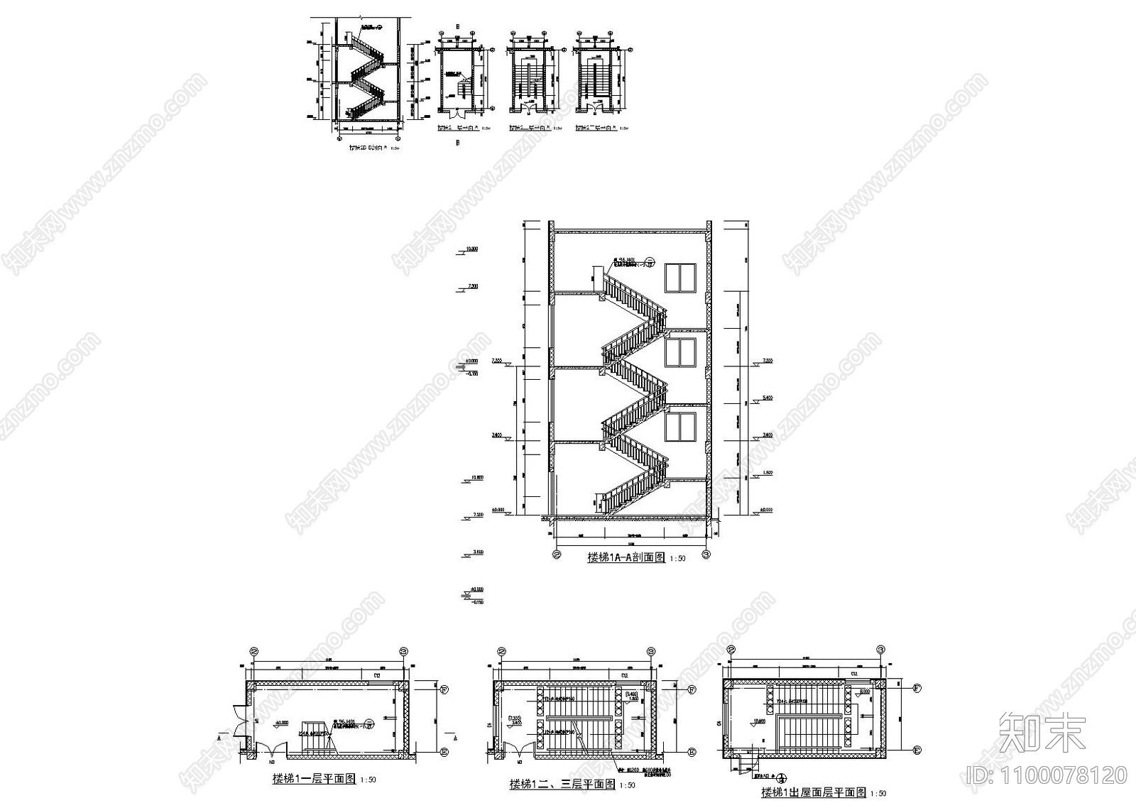 楼梯cad施工图下载【ID:1100078120】