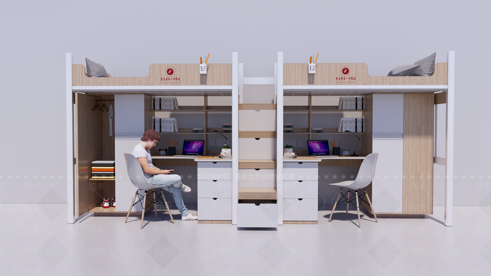 现代大学宿舍双层床SU模型下载【ID:1100077600】