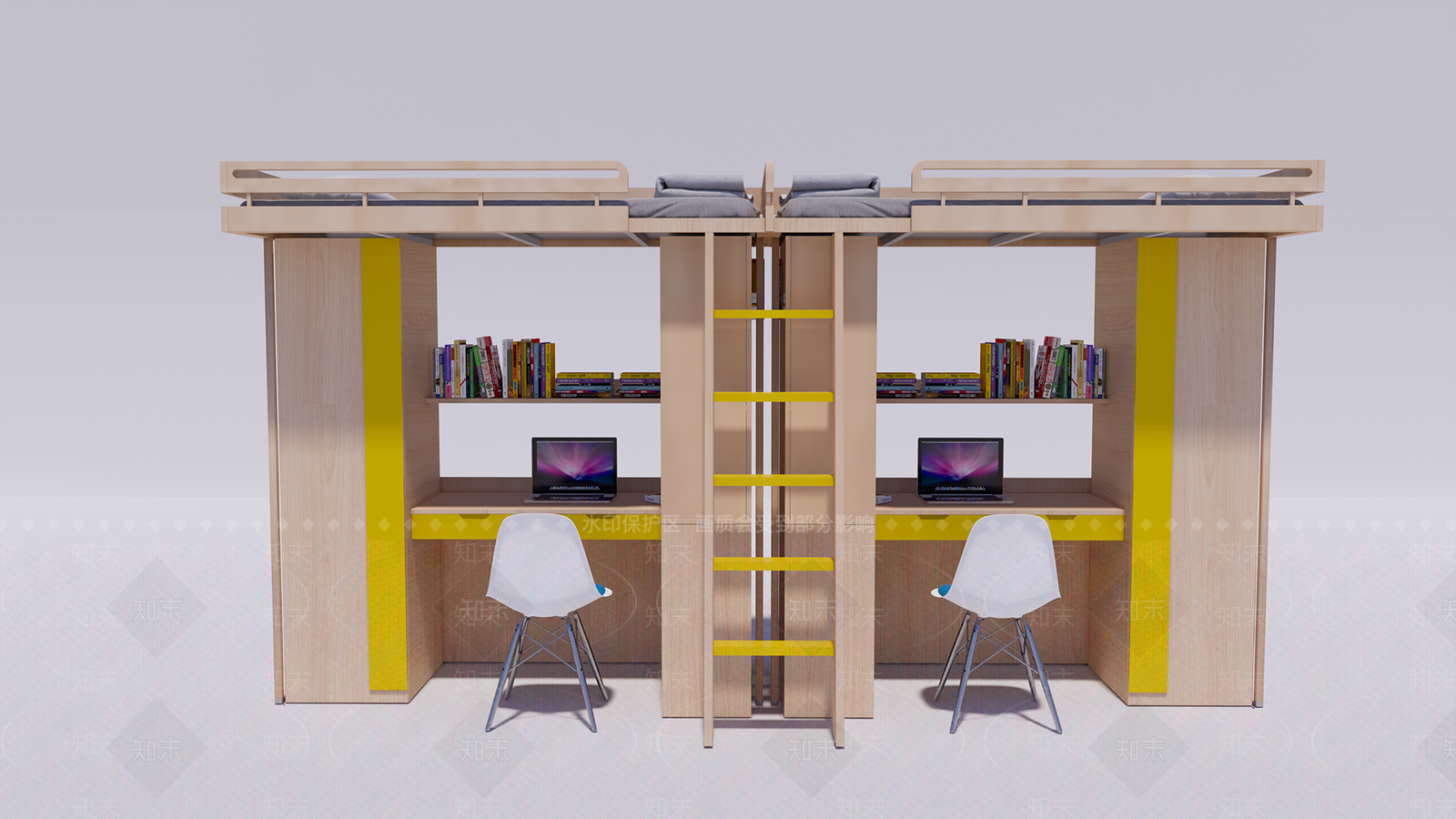 现代大学宿舍双层床SU模型下载【ID:1100077713】