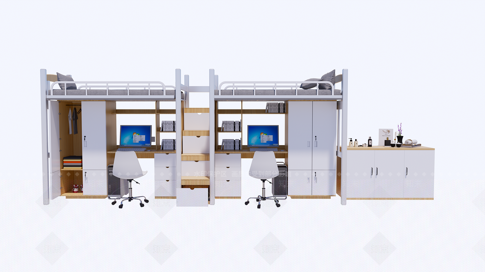 现代大学宿舍双层床SU模型下载【ID:1100077850】