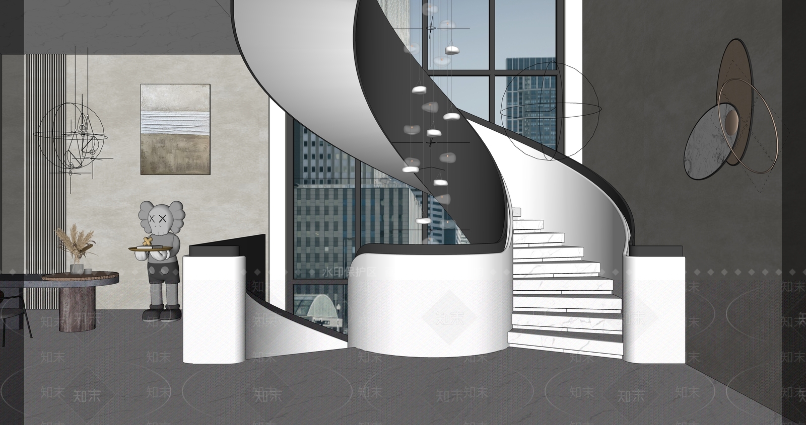 现代旋转楼梯间SU模型下载【ID:1100107993】
