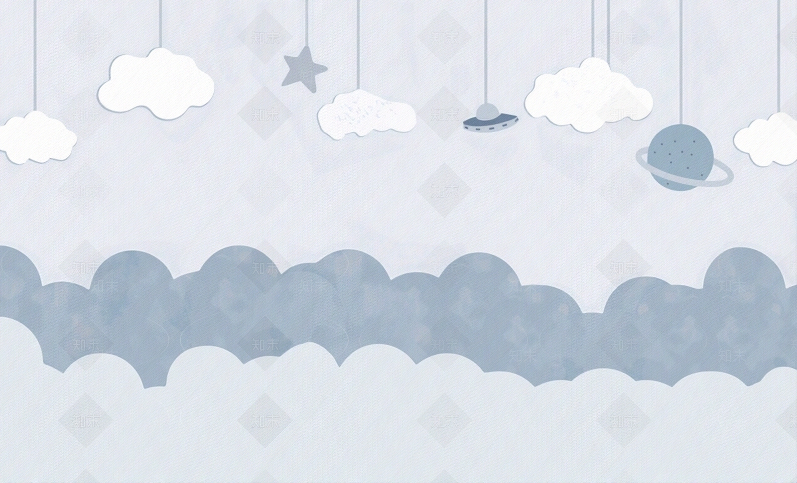 手绘卡通云彩儿童房壁纸贴图下载【ID:1195347195】