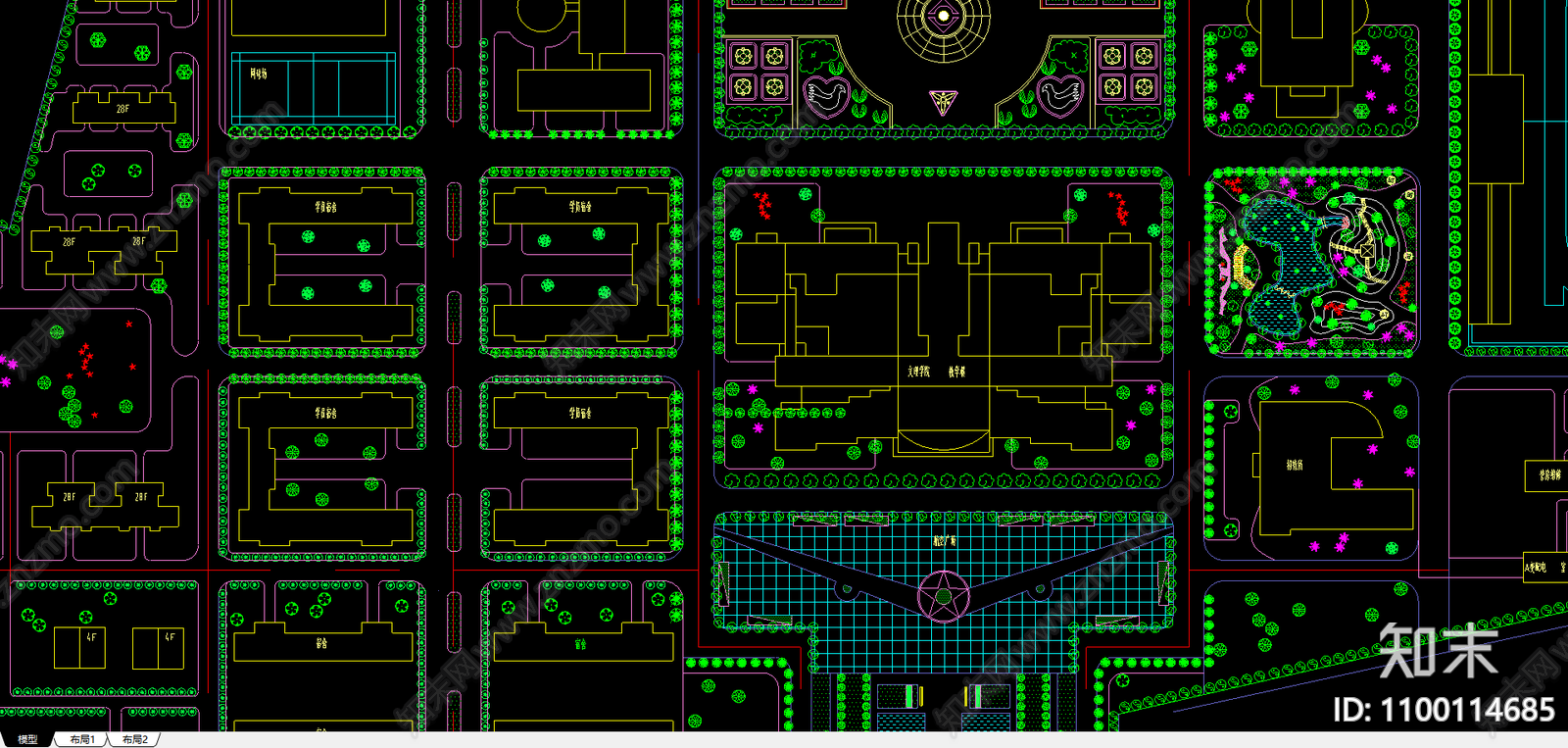 某工程校园绿化cad施工图下载【ID:1100114685】