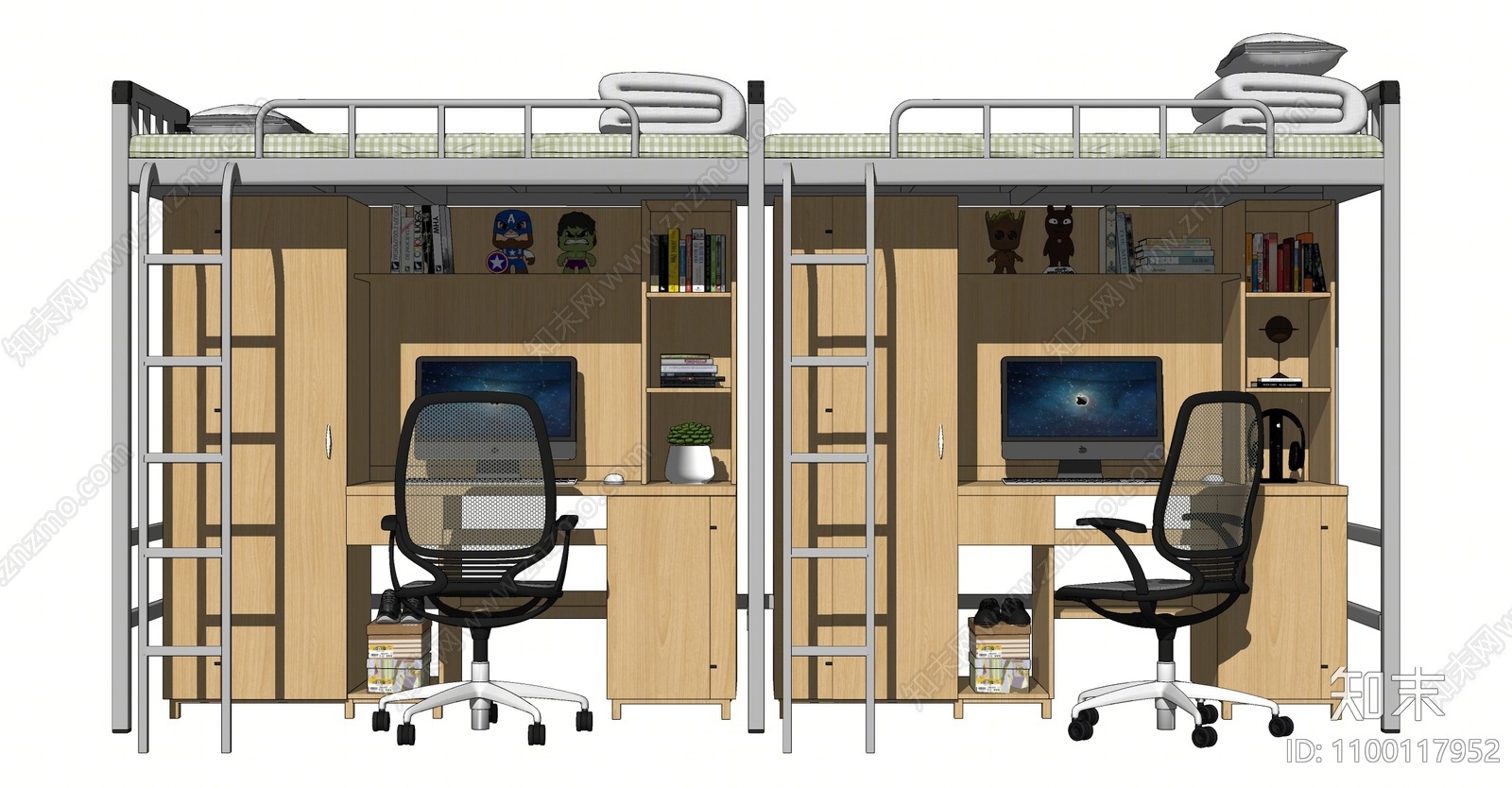 现代宿舍双层床SU模型下载【ID:1100117952】