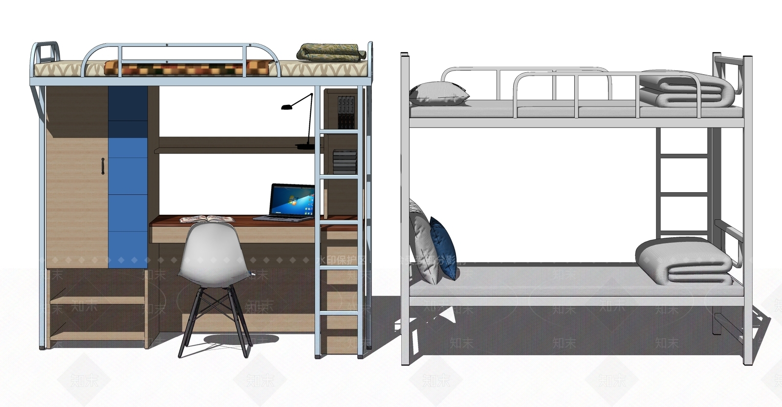 现代宿舍双层床SU模型下载【ID:1100119648】