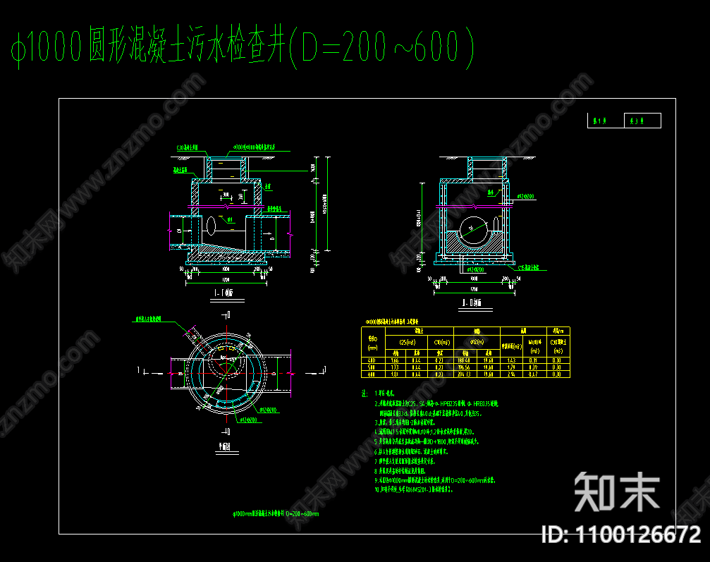 圆形矩形雨水检查井cad施工图下载【ID:1100126672】