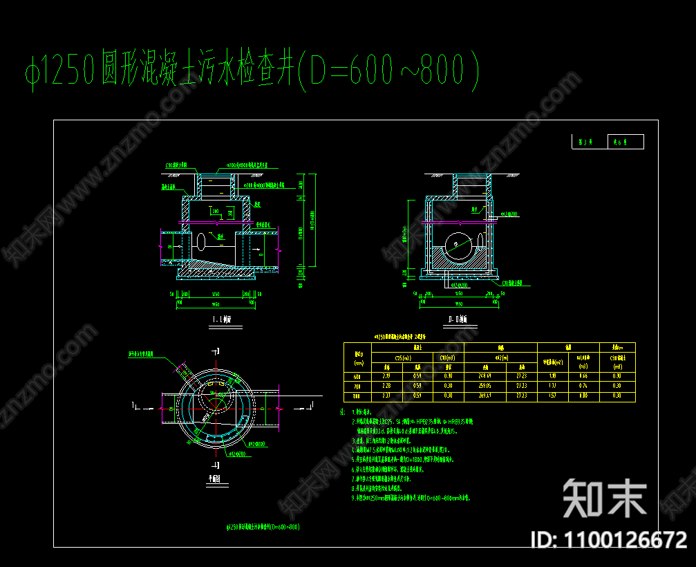 圆形矩形雨水检查井cad施工图下载【ID:1100126672】