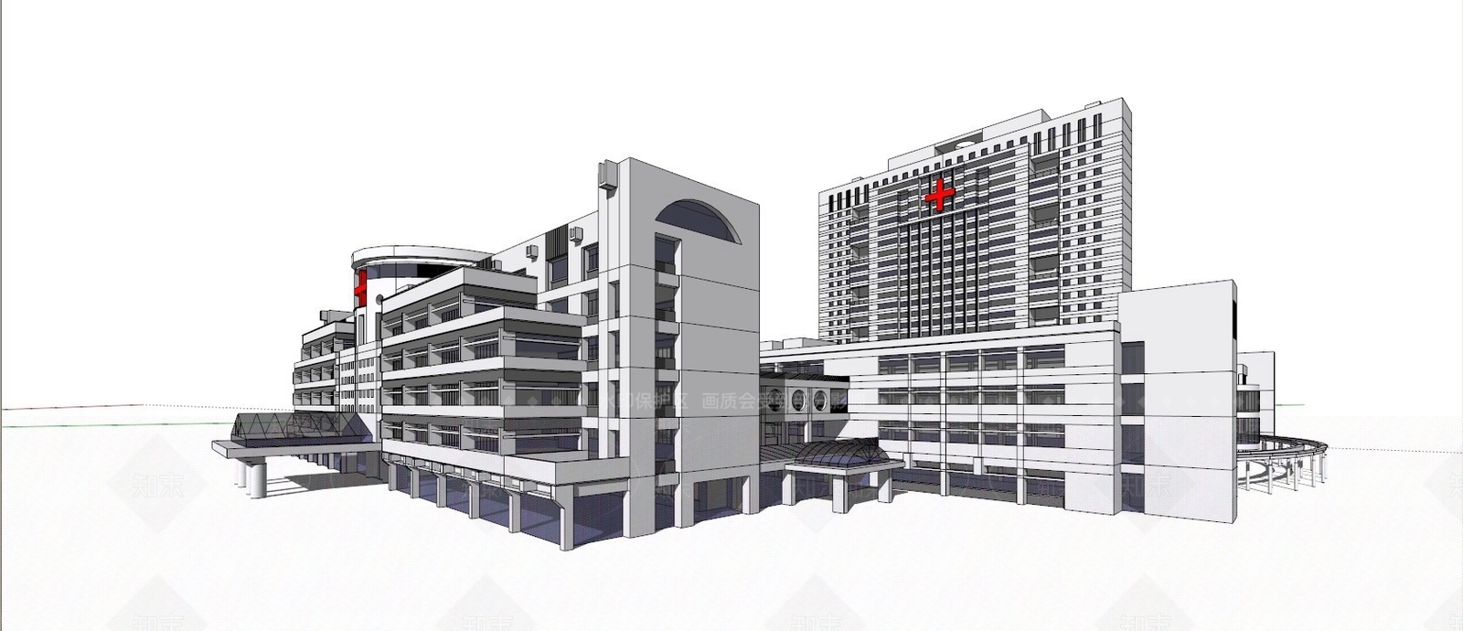 现代医疗建筑SU模型下载【ID:1100168043】