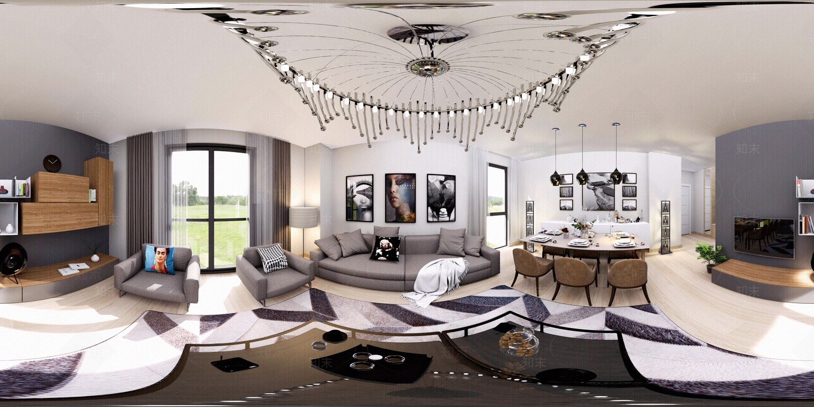 HDR简约现代风客厅全景贴图下载【ID:1100168698】