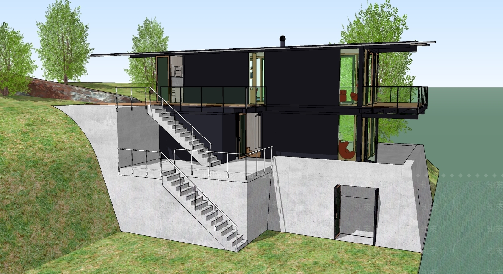 现代滨水别墅住宅SU模型下载【ID:1100183076】