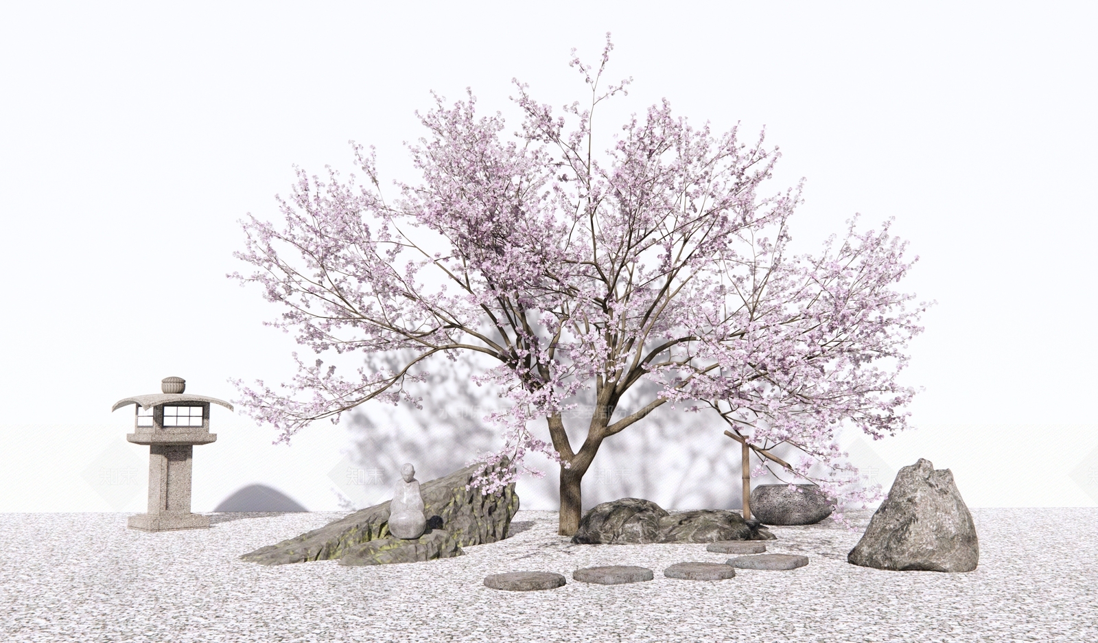 日式枯山水景观小品SU模型下载【ID:1100184285】