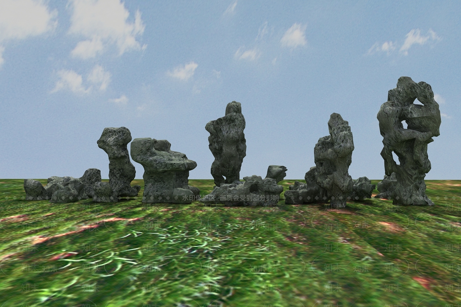 新中式假山山水3D模型下载【ID:1100193449】
