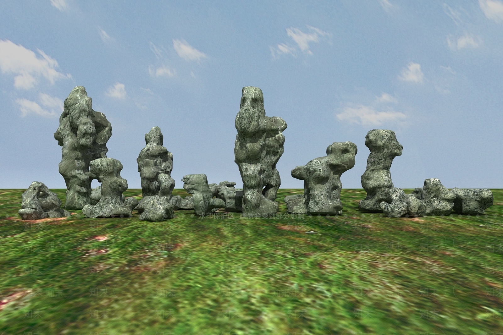 新中式假山山水3D模型下载【ID:1100193449】