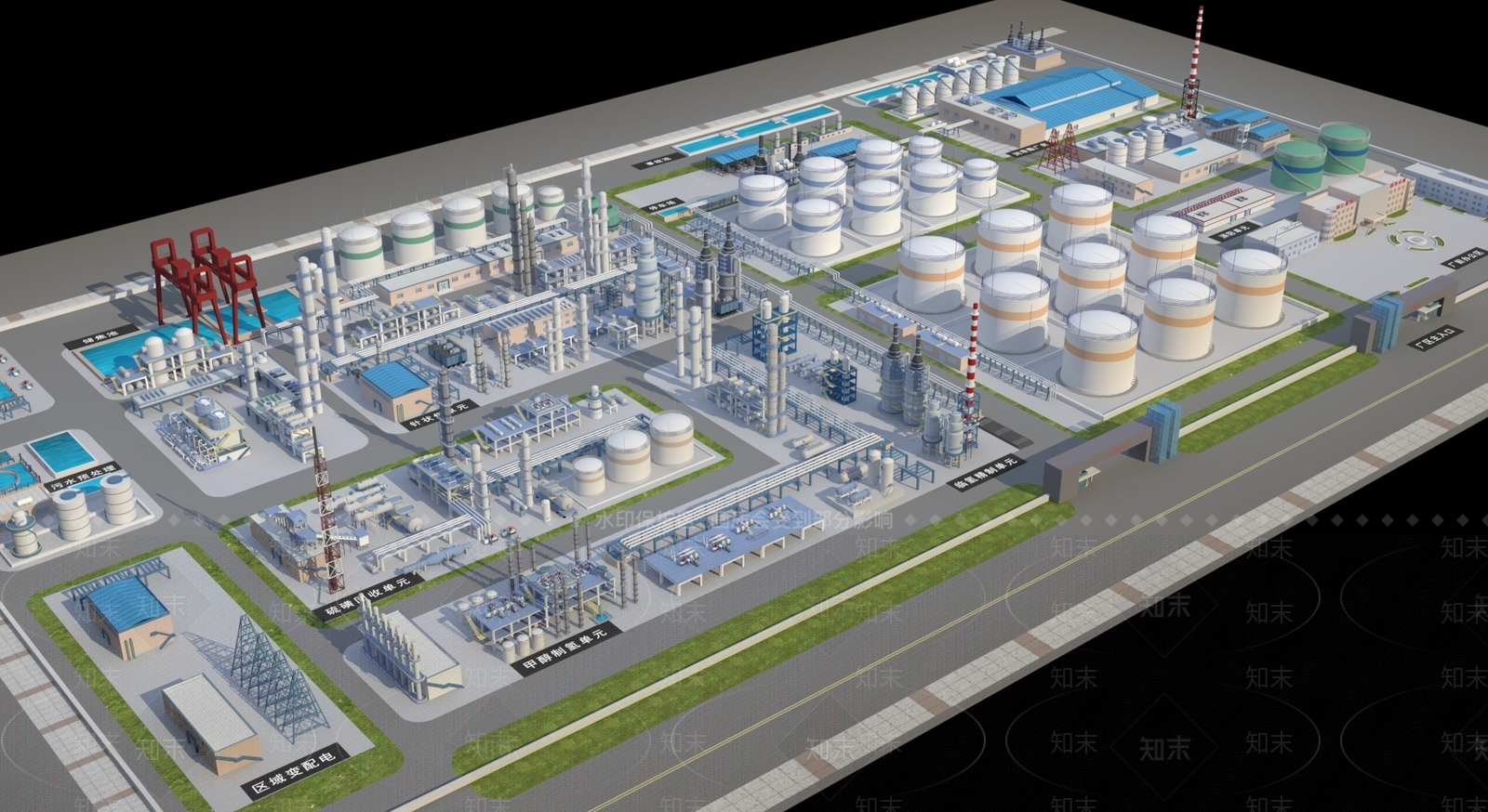 工业风化工厂鸟瞰图3D模型下载【ID:1100211491】