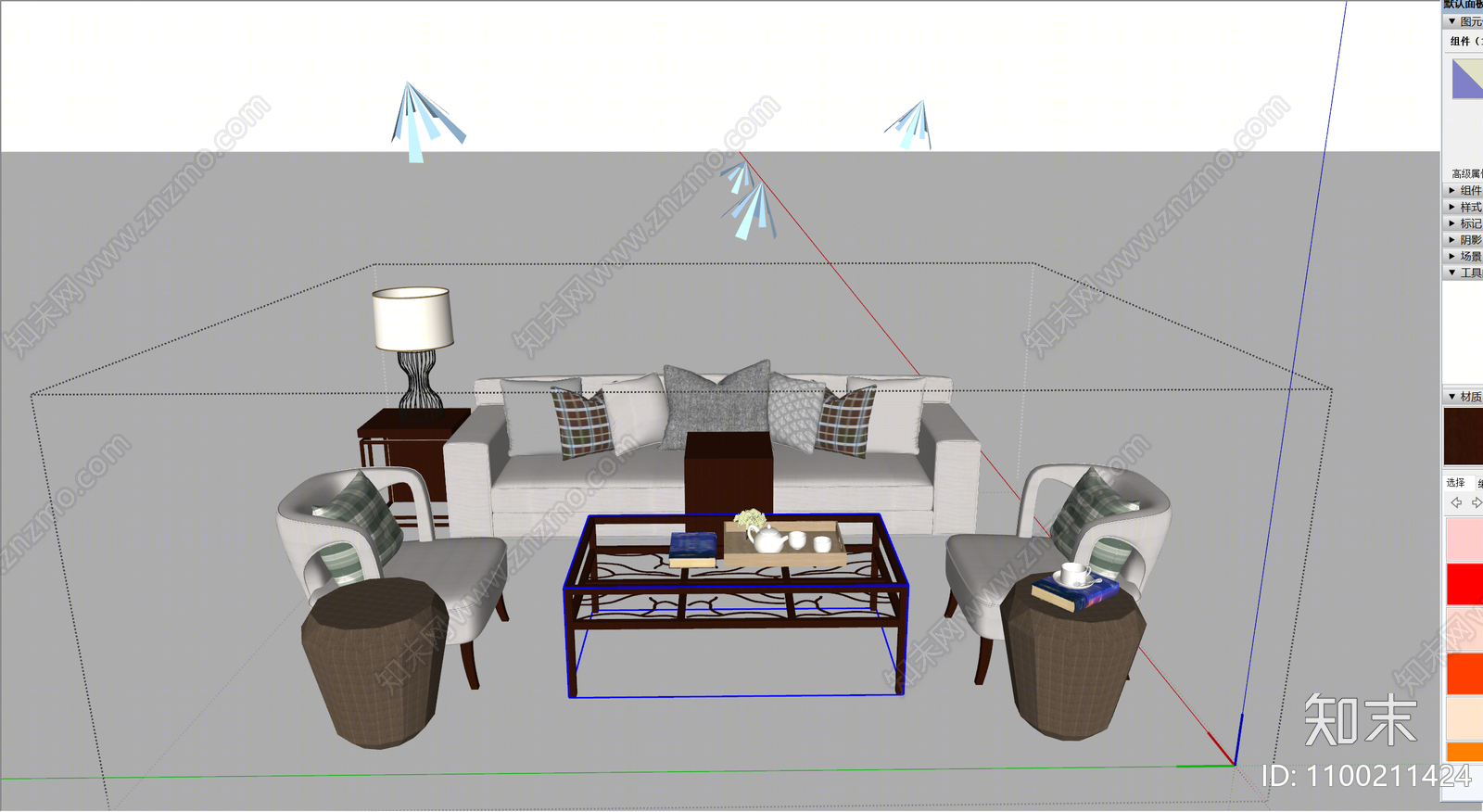现代沙发茶几组合SU模型下载【ID:1100211424】