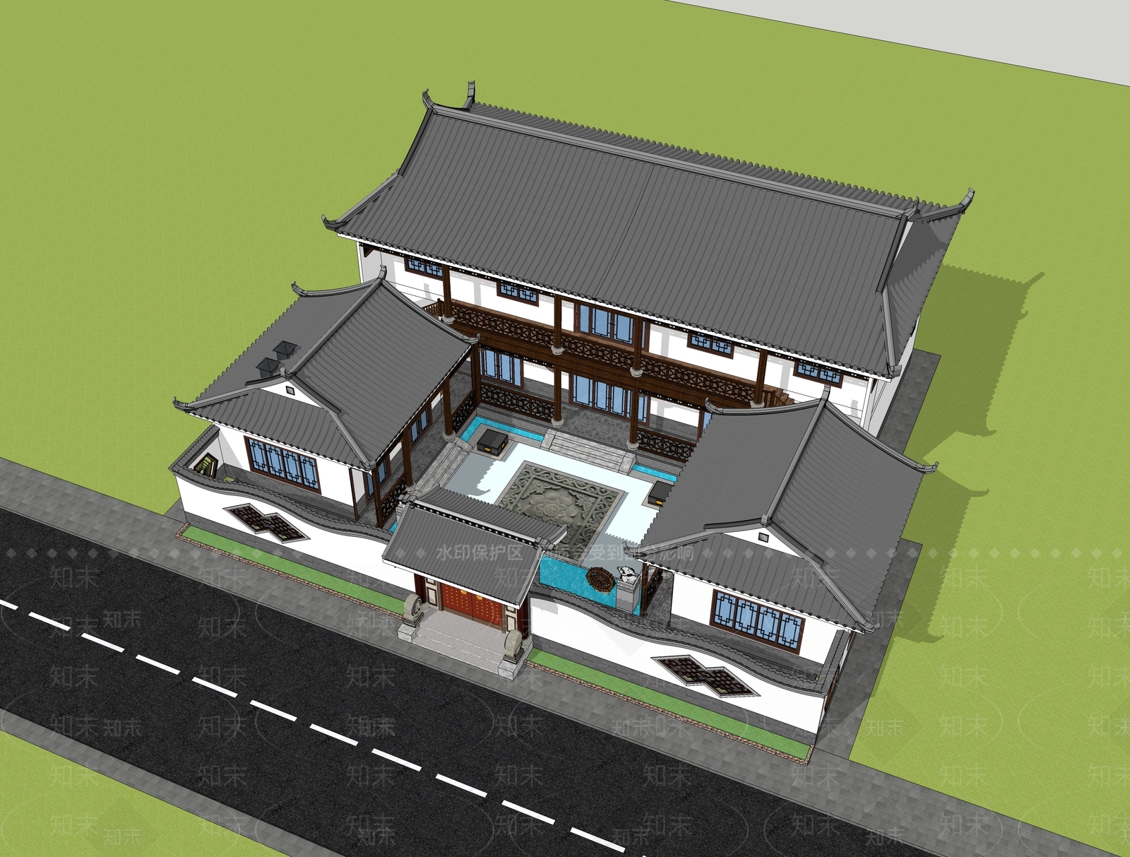 中式四合院SU模型下载【ID:1100241502】