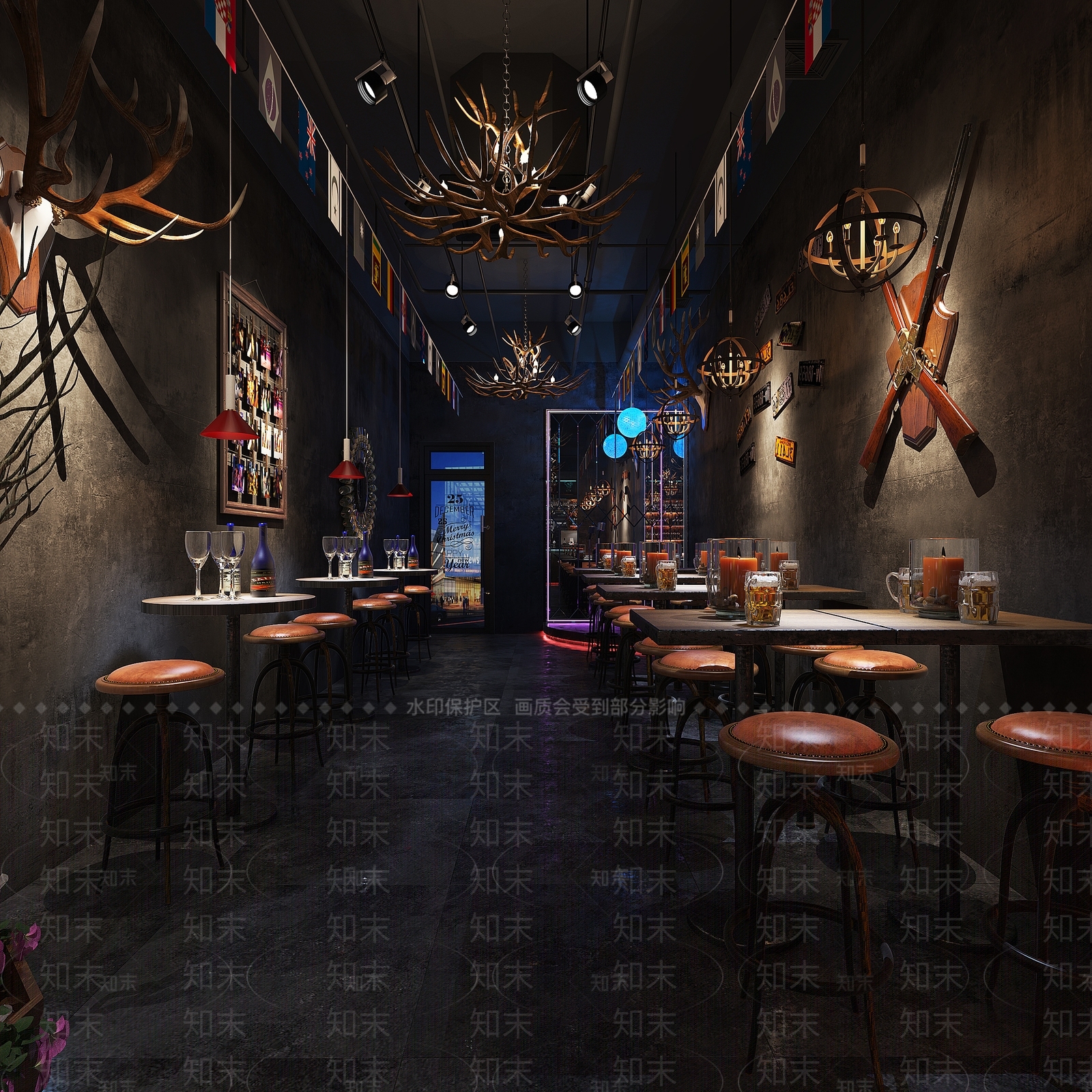 工业风复古酒吧3D模型下载【ID:1100244380】